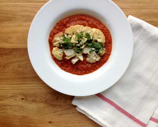 Cauliflower Steak with Red Pepper Sauce