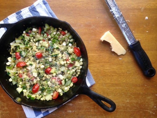 Zucchini and Corn Sauté with Parmesan and Basil | Rosemarried