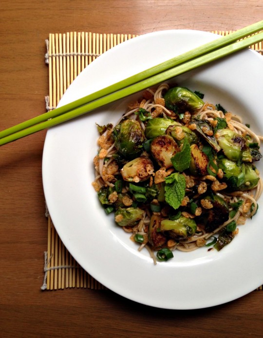 brussels sprout soba salad with fish sauce and mint | rosemarried.com