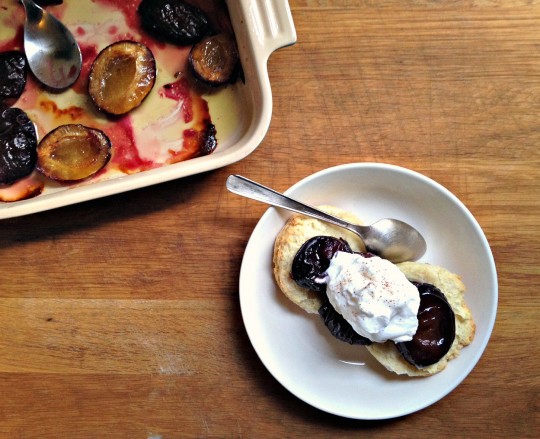 sweet cream biscuits with roasted plums and chai whipped cream | rosemarried.com